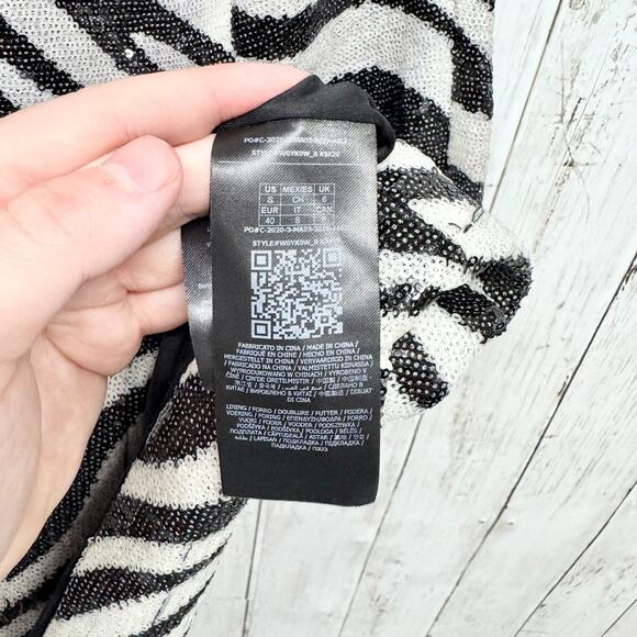 Guess Dress Women Sz Small Black White Zebra Print Full Sequin One Shoulder Mini - Picture 4 of 6